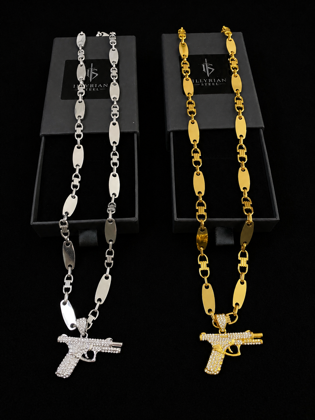 Plattenkette mit Iced Out Pistolen Anhänger