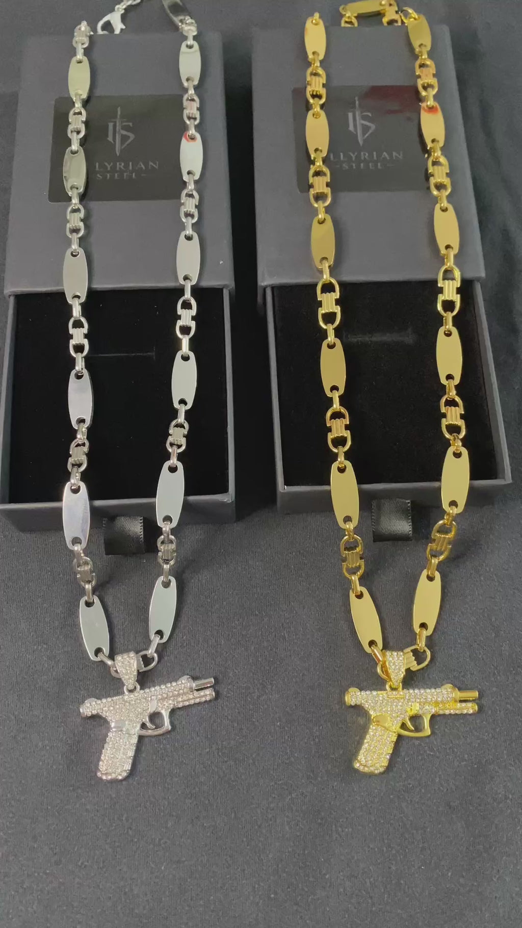 Plattenkette mit Iced Out Pistolen Anhänger